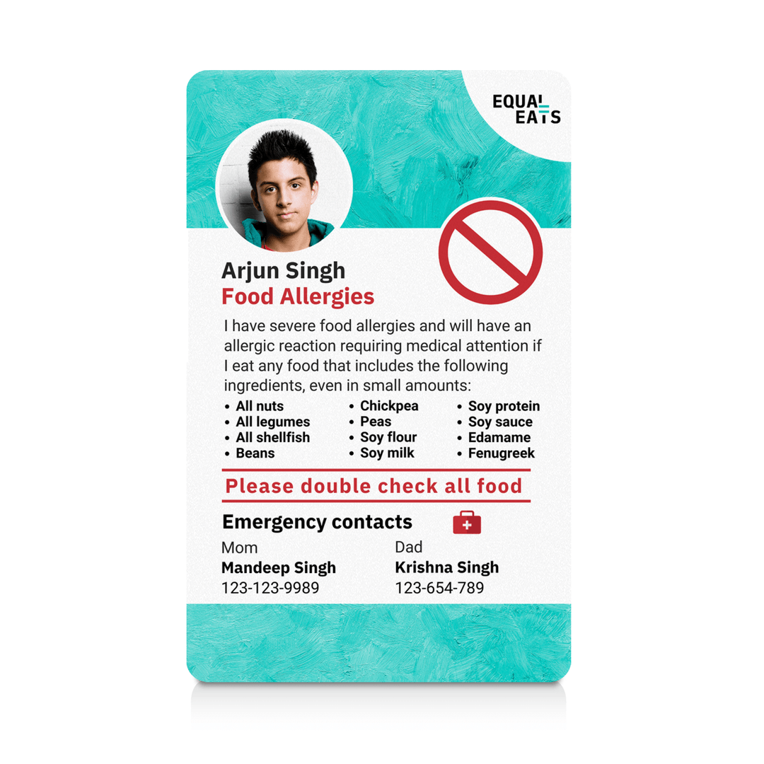 Teal Paint Custom Multiple Food Allergy ID Card (EqualEats)