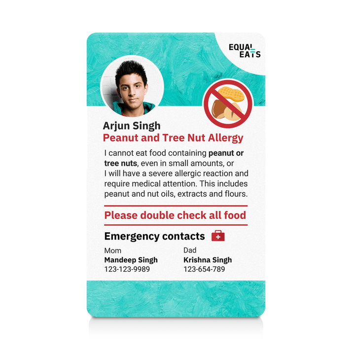 Teal Paint Peanut and Tree Nut Allergy ID Card (EqualEats)