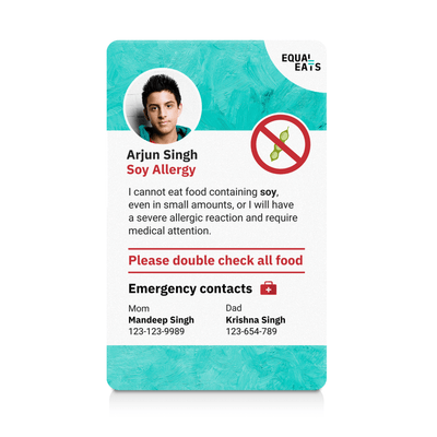 Teal Paint Soy Allergy ID Card (EqualEats)