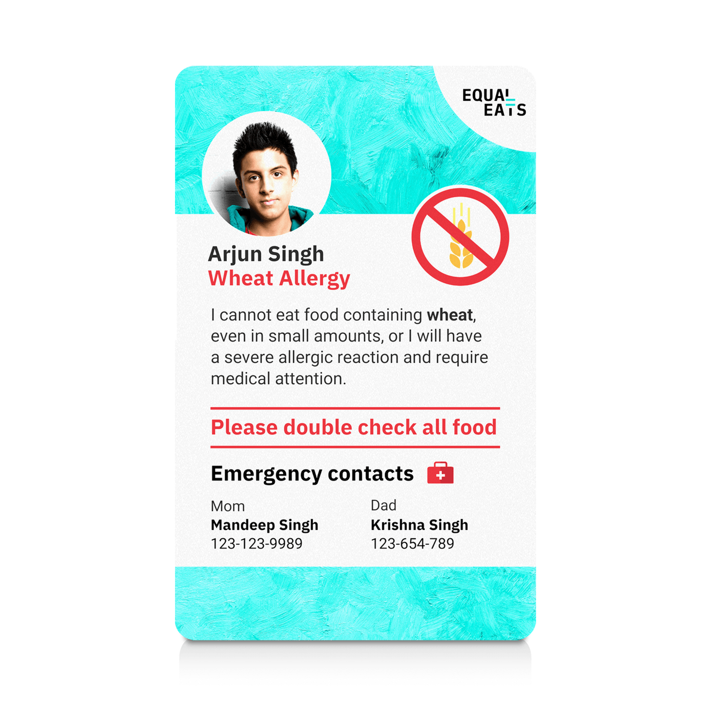 Teal Paint Wheat Allergy ID Card (EqualEats)