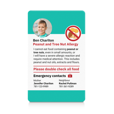 Teal Peanut and Tree Nut Allergy ID Card (EqualEats)