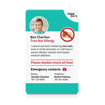 Teal Tree Nut Allergy ID Card (EqualEats)