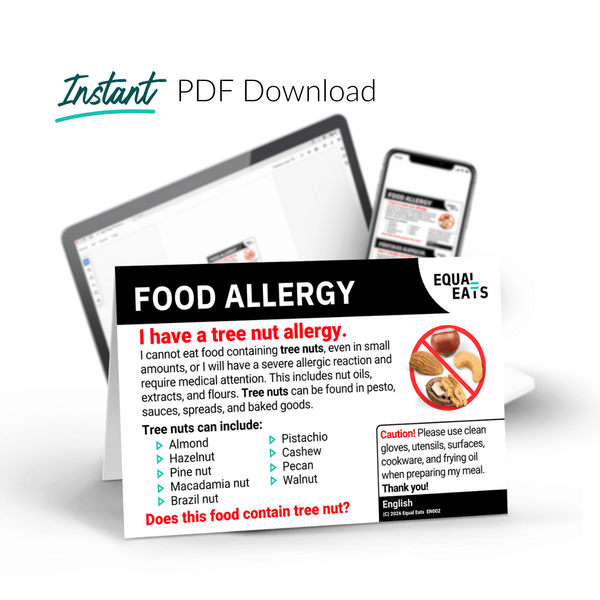 Instant PDF download of the English printable tree nut allergy card