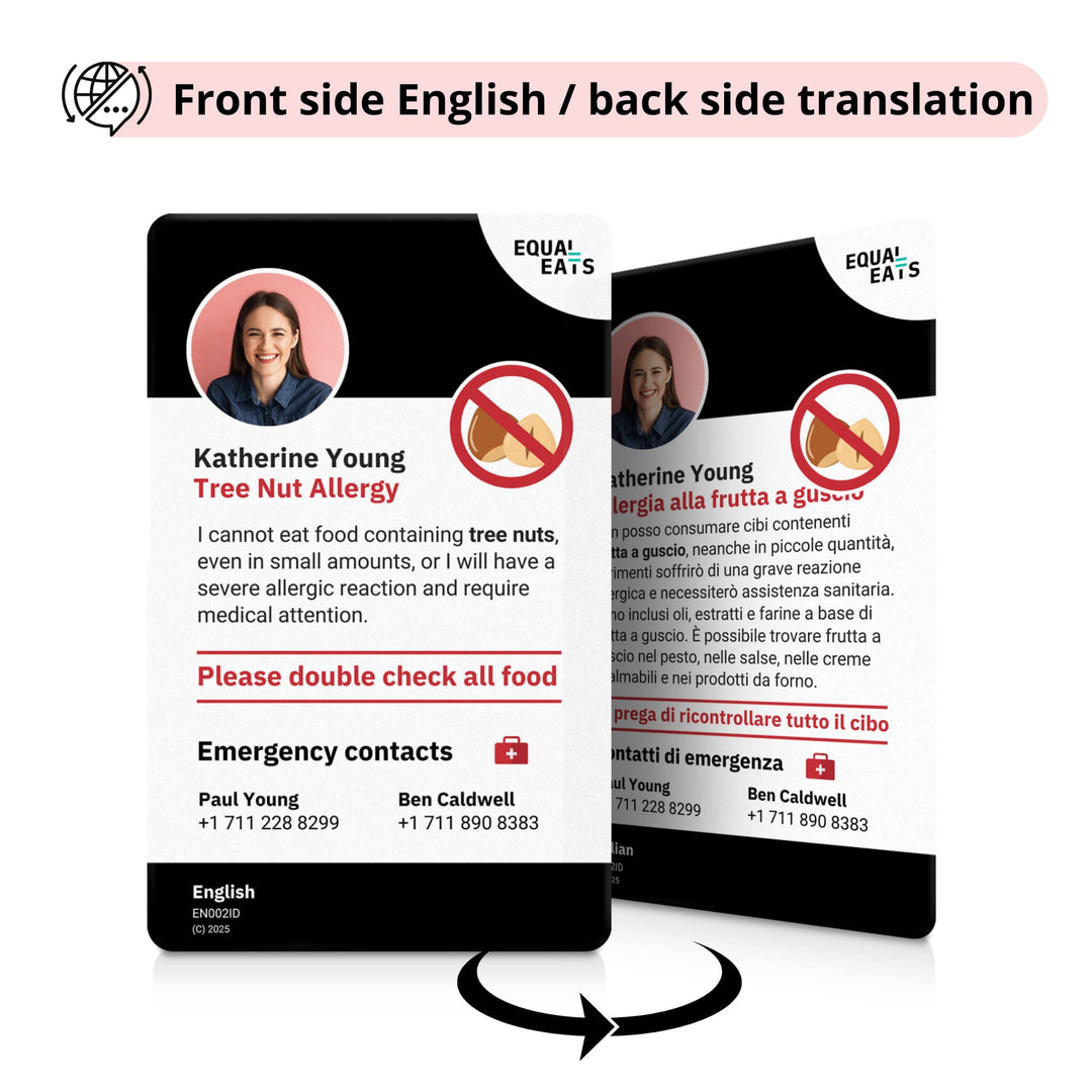 Tree Nut Allergy Emergency ID Translation Card