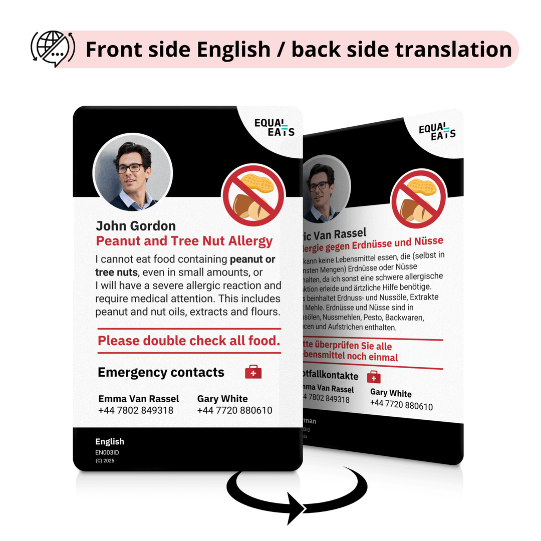 Peanut and Tree Nut Allergy Emergency ID Translation Card