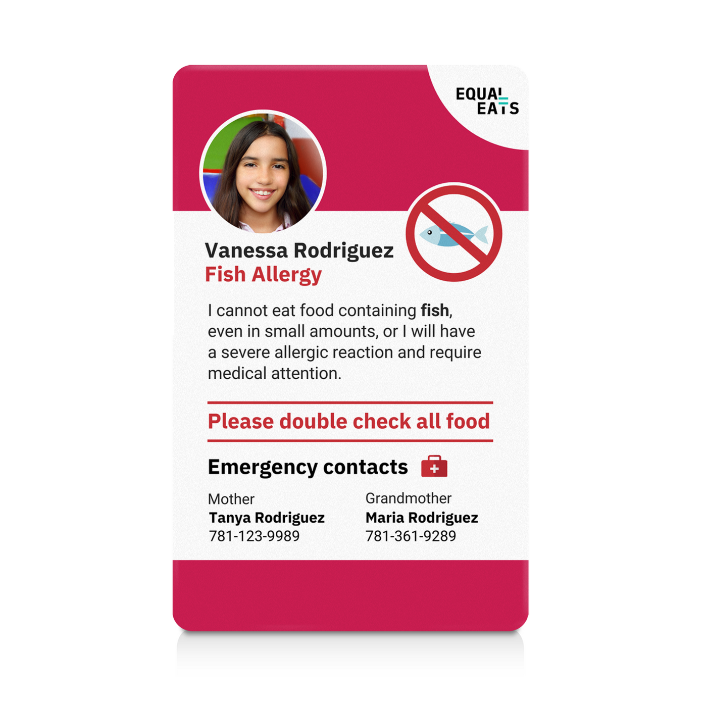 Viva Magenta Fish Allergy ID Card (EqualEats)