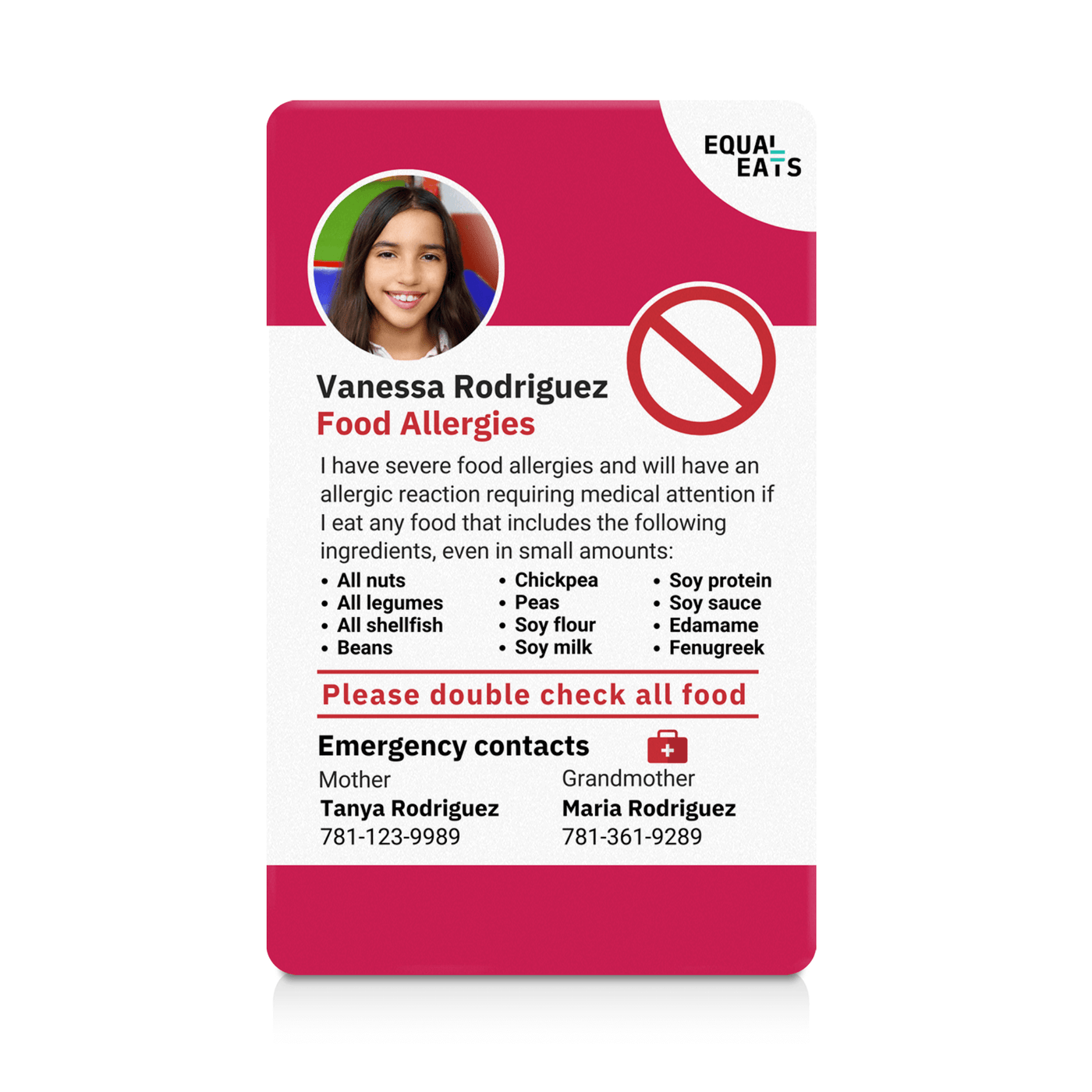Viva Magenta Custom Multiple Food Allergy ID Card (EqualEats)