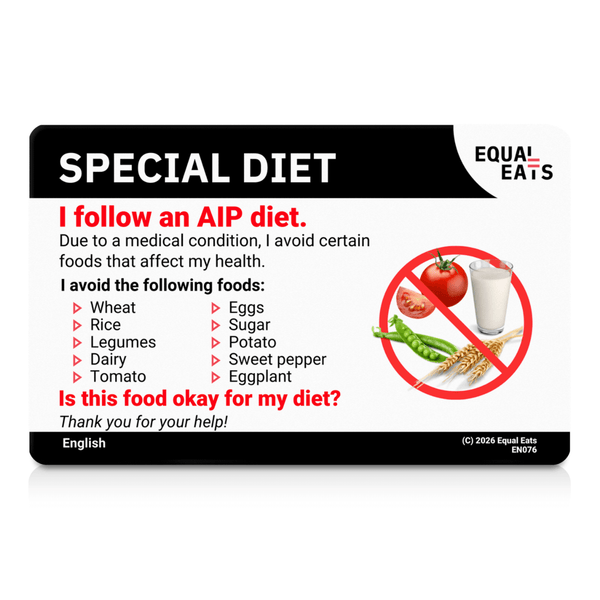 AIP diet translation card: the English reverse, front view