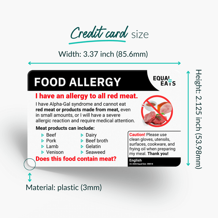 Alpha Gal Allergy Card
