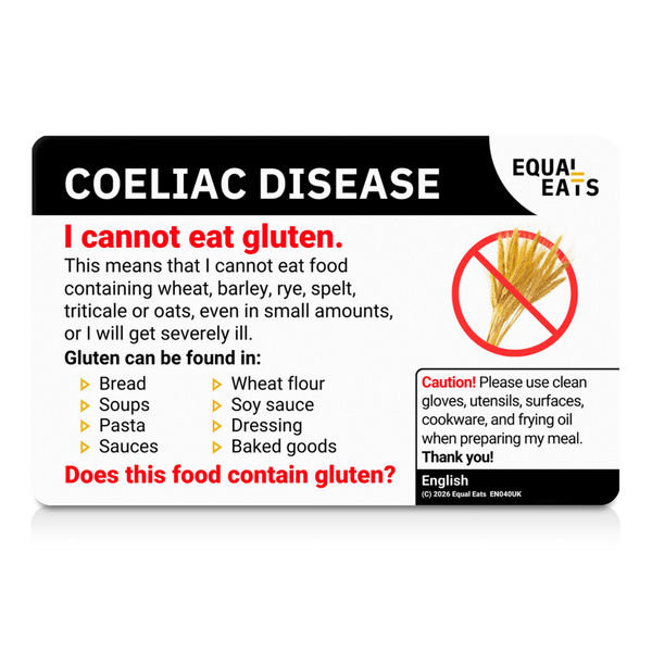 The English-language side of the coeliac disease translation card