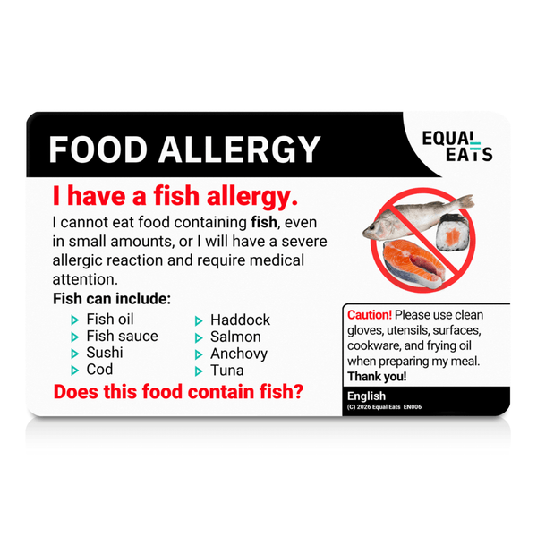 The English-language side of the fish allergy translation card