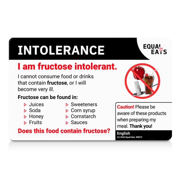 The English-language side of the fructose intolerance translation card