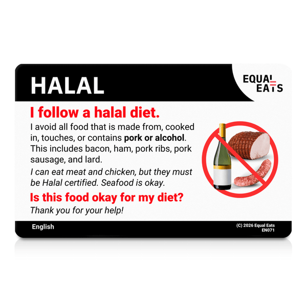 The English-language side of the halal diet translation card