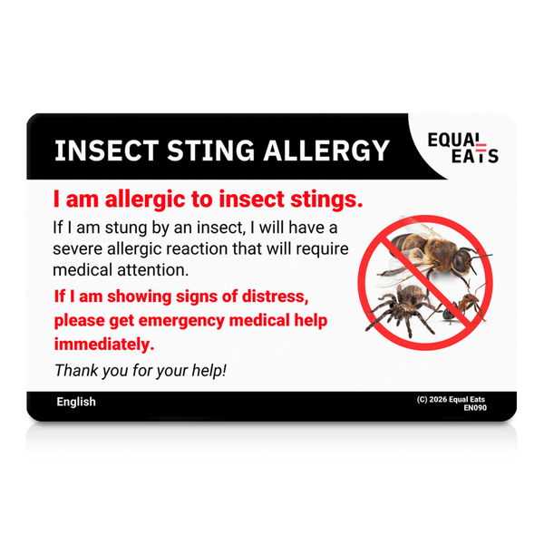 Insect sting allergy translation card: the English reverse, front view