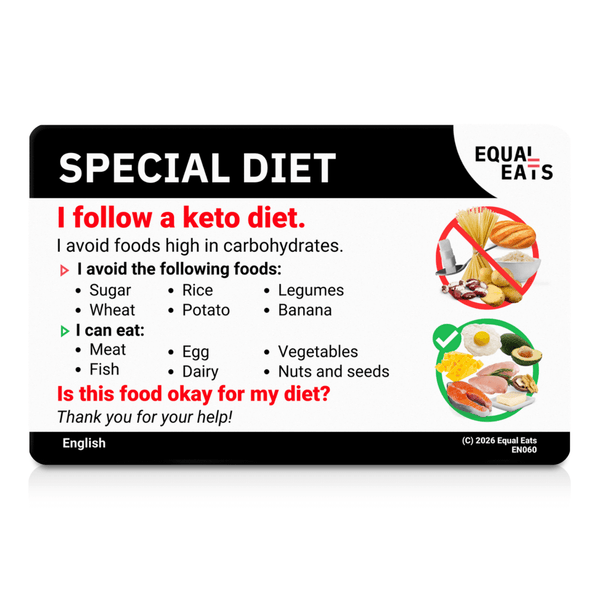 Keto diet translation card: the English reverse, front view