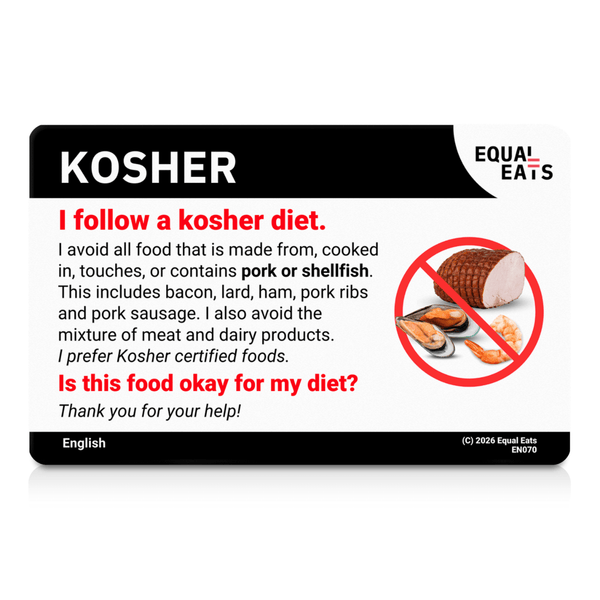 Kosher diet translation card: the English reverse, front view