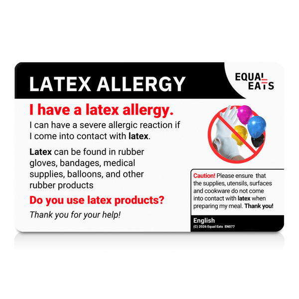 English side of the latex allergy translation card