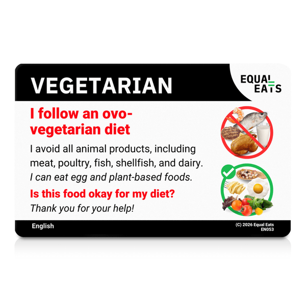 The English-language side of the ovo vegetarian translation card