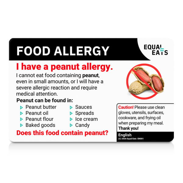 Peanut allergy translation card: the English reverse, front view