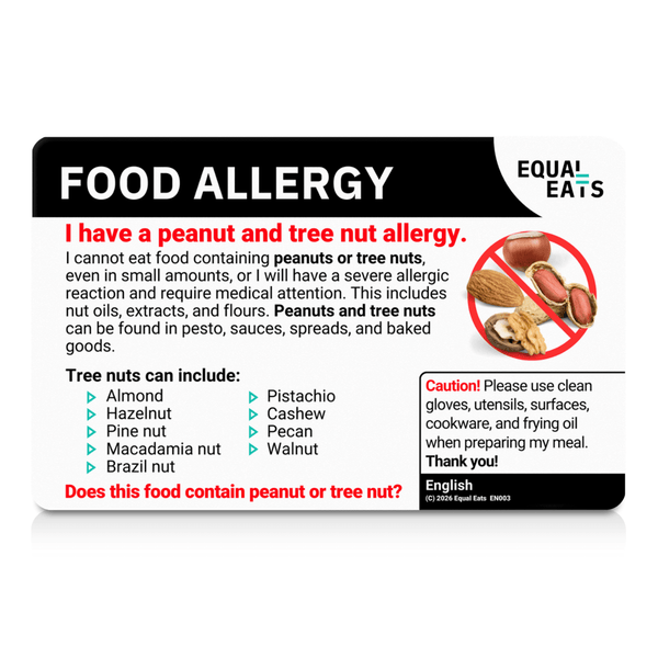 English side of the peanut and tree nut allergy translation card