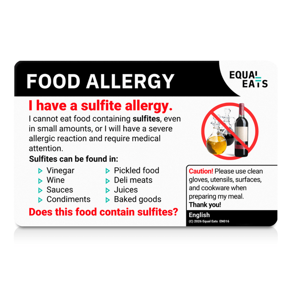 English side of the sulfite allergy translation card