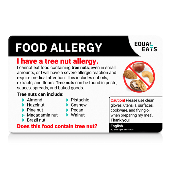 The English-language side of the tree nut allergy translation card