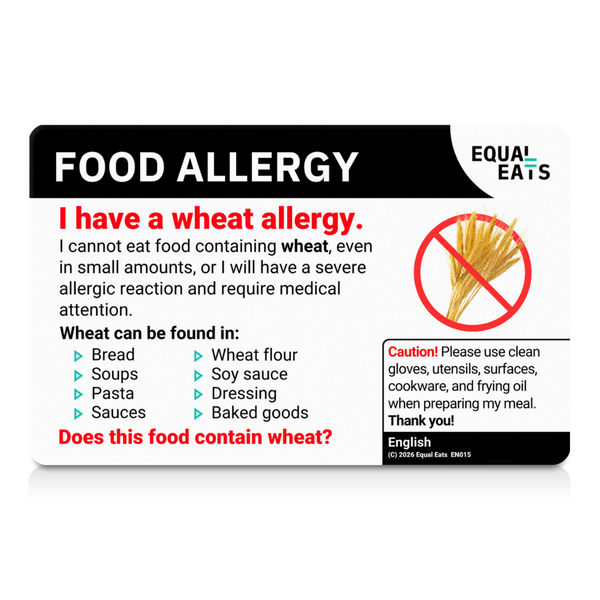 Wheat allergy translation card: the English reverse, front view