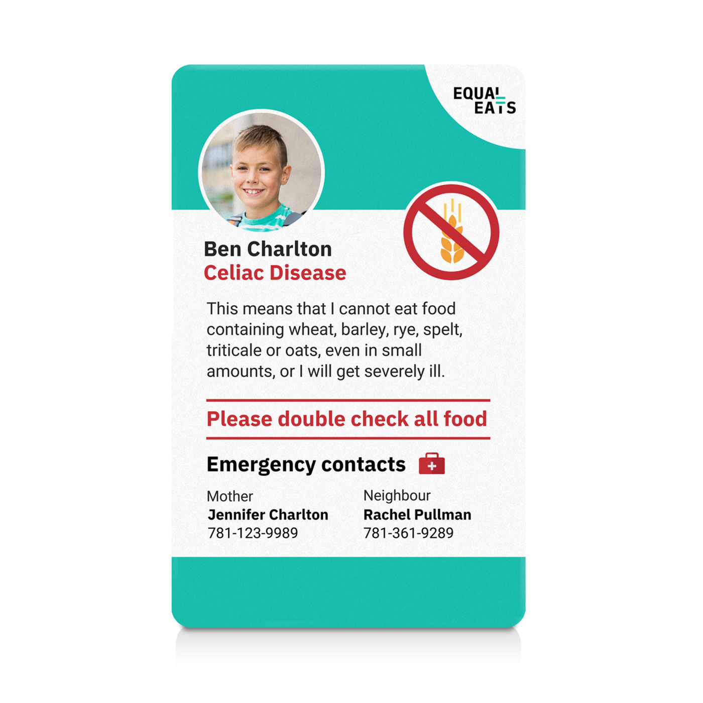 Teal Celiac Disease ID Card (EqualEats)