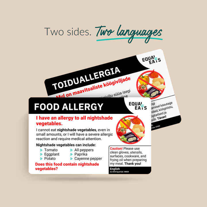Nightshade Vegetable Allergy Translation Card