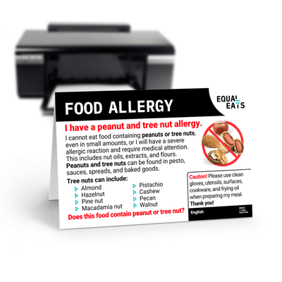 Printable Peanut and Tree Nut Allergy Card in Simplified Chinese