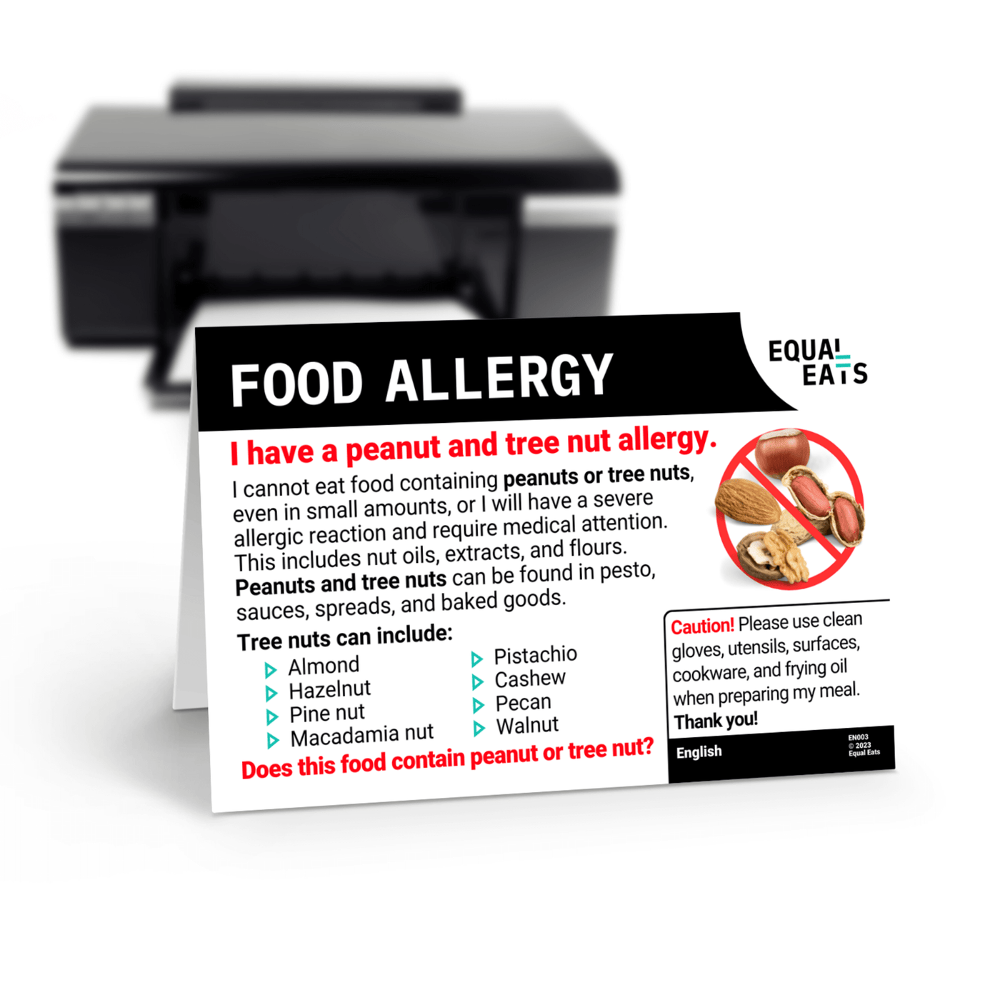 Printable Peanut and Tree Nut Allergy Card in English