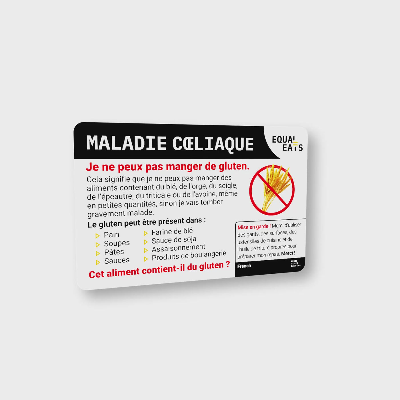 French Celiac Disease Card