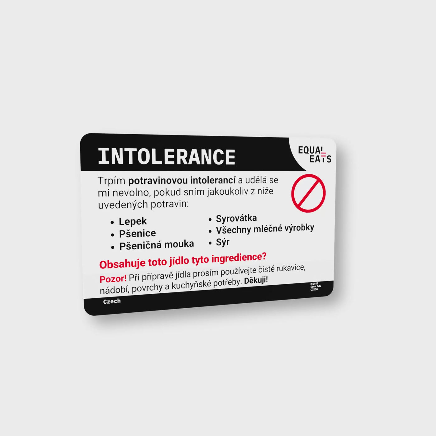 Customized Food Intolerance Card