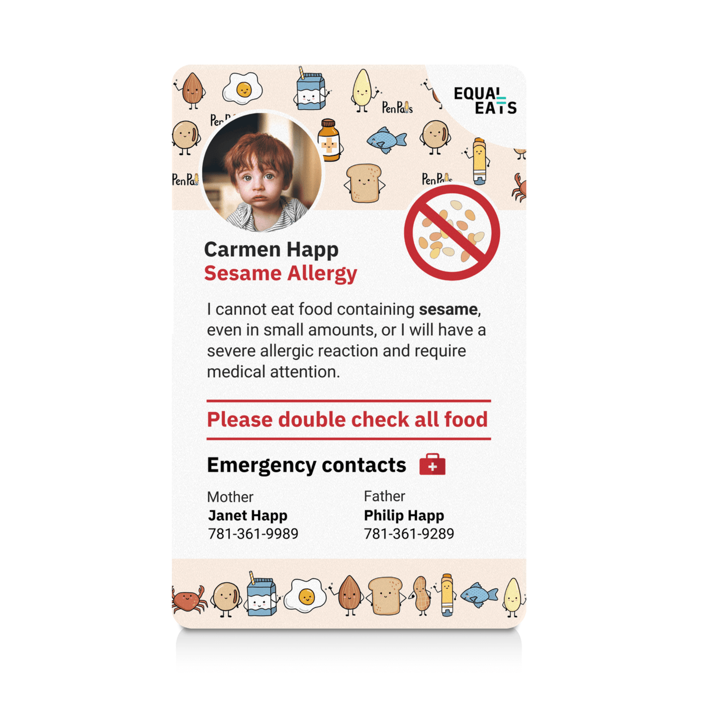 Allergy Pen Pals Sesame Allergy ID Card (EqualEats)
