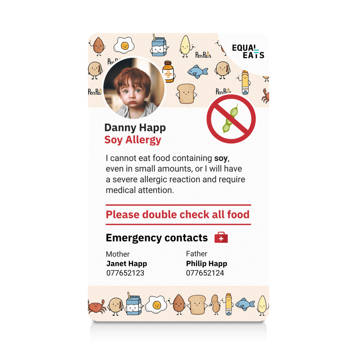 Allergy Pen Pals Soy Allergy ID Card (EqualEats)