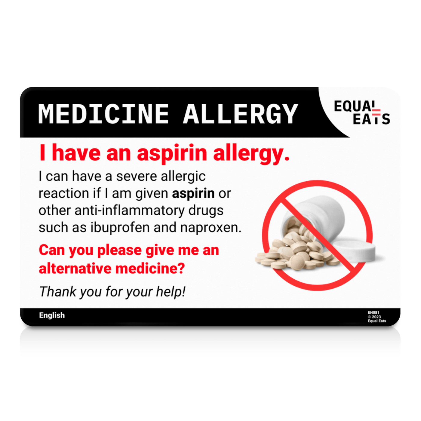 Thai Aspirin Allergy Card