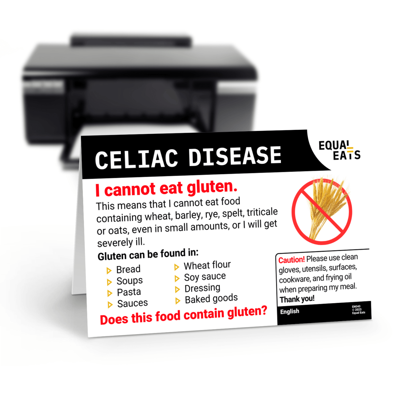 Printable Celiac Card in Bengali (Instant Download)
