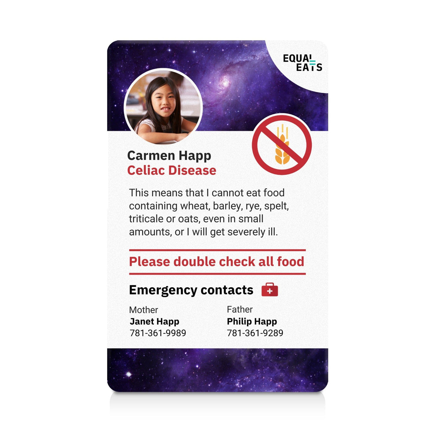 Galaxy Celiac Disease ID Card (EqualEats)