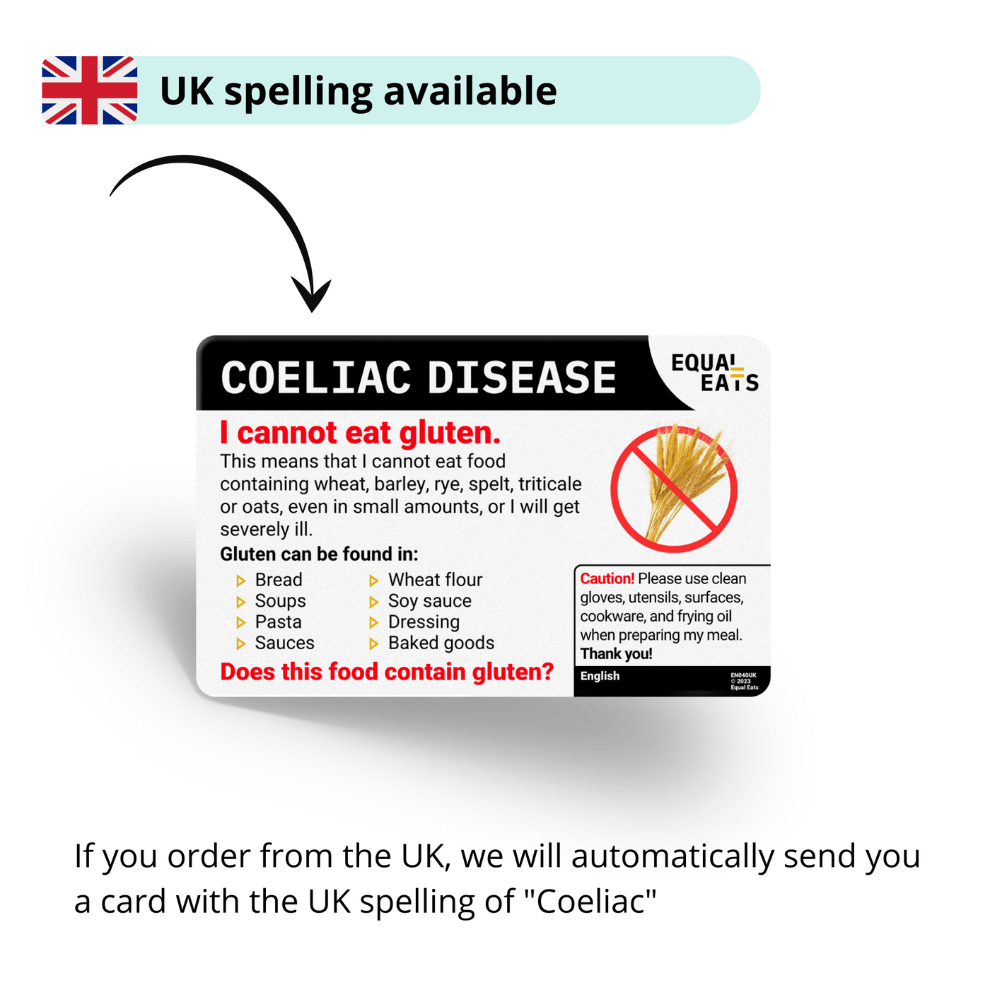 English Celiac Disease Card