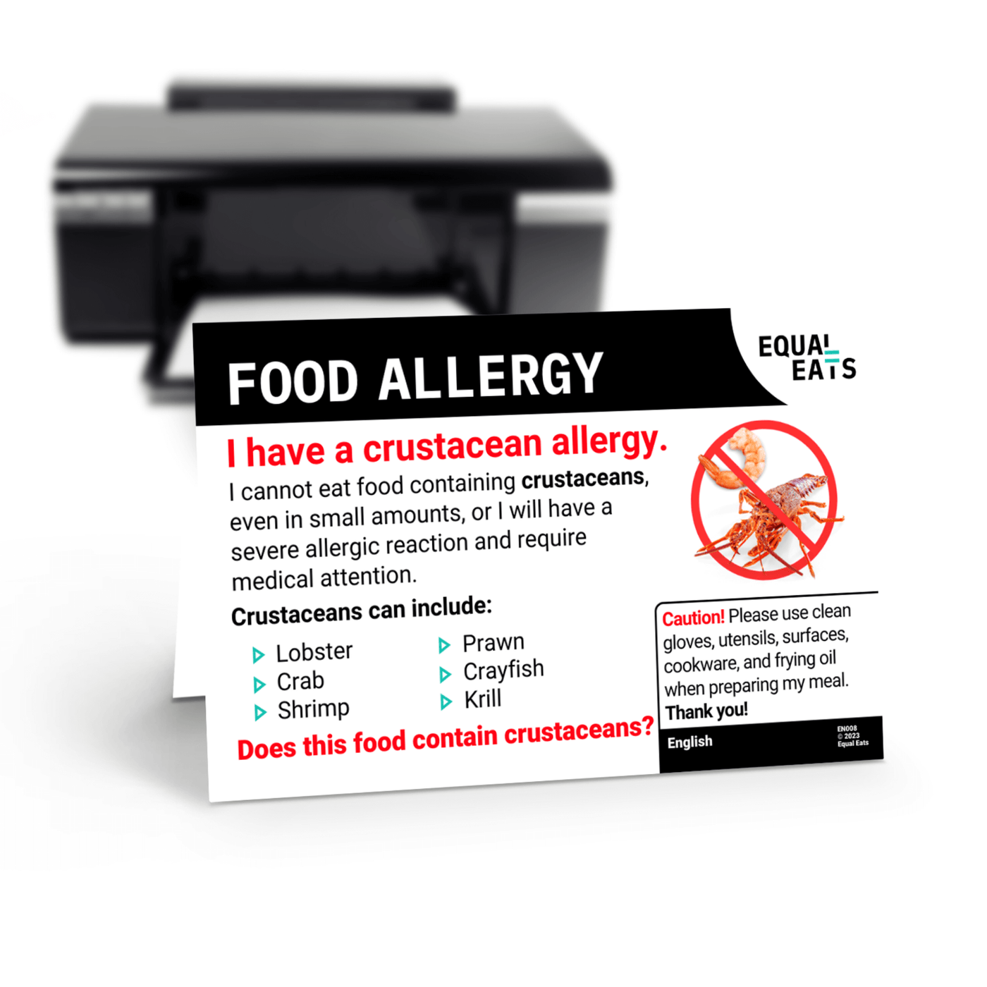 Crustacean Allergy Card by Equal Eats