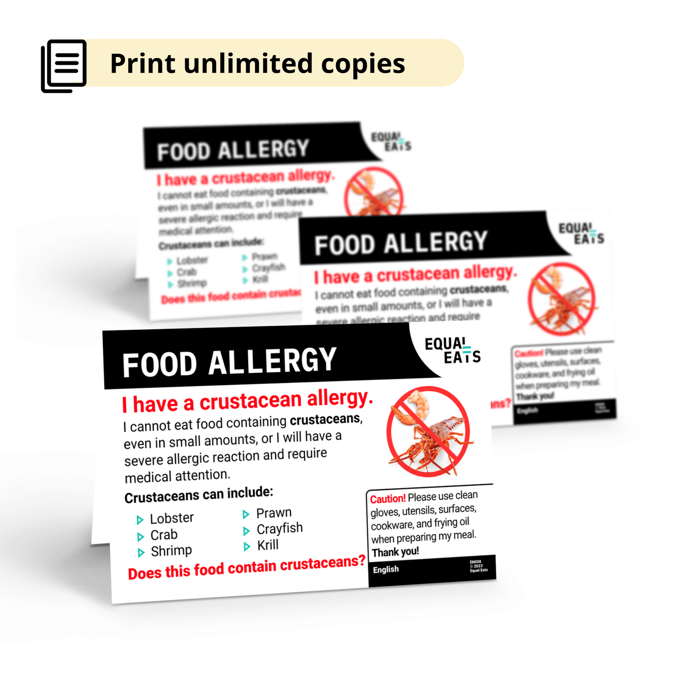 Crustacean Allergy Restaurant Cards