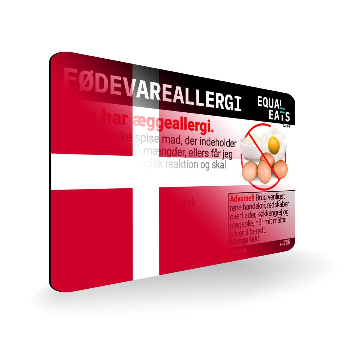 Egg Allergy in Danish. Egg Allergy Card for Denmark