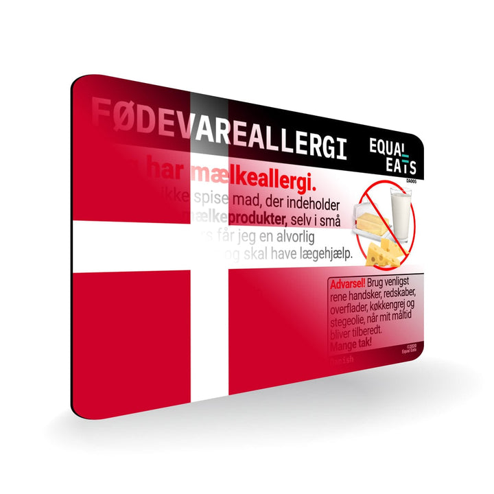 Milk Allergy in Danish. Milk Allergy Card for Denmark