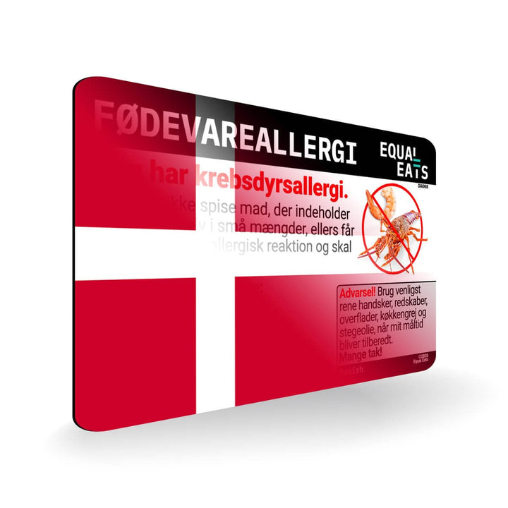 Crustacean Allergy in Danish. Crustacean Allergy Card for Denmark