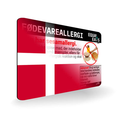 Sesame Allergy in Danish. Sesame Allergy Card for Denmark