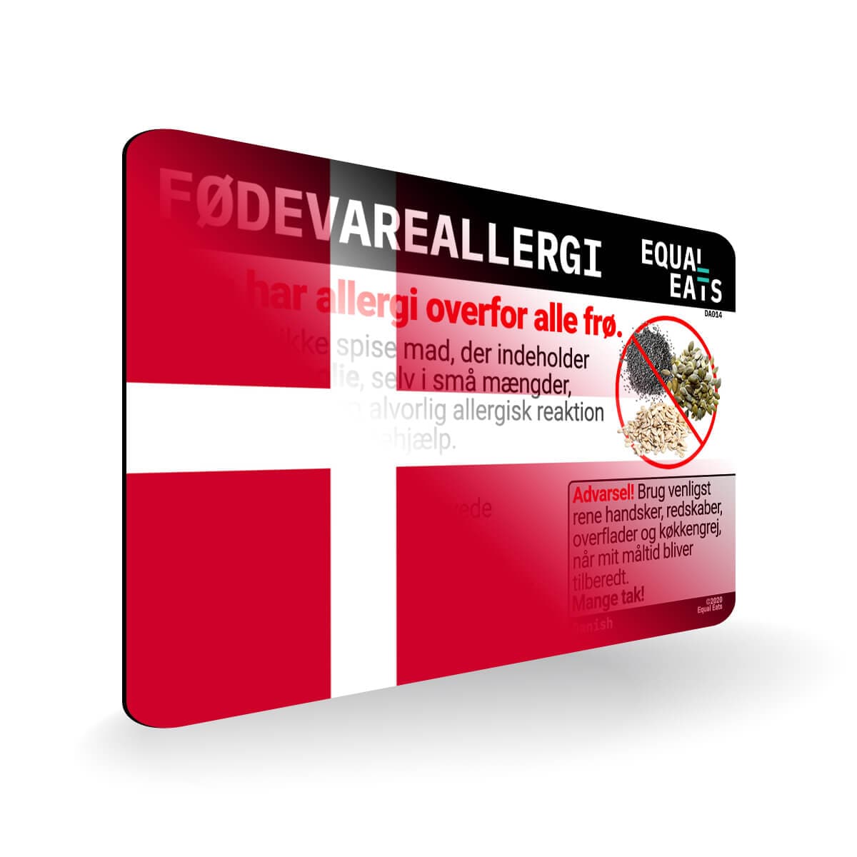 Seed Allergy in Danish. Seed Allergy Card for Denmark