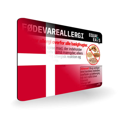 Legume Allergy in Danish. Legume Allergy Card for Denmark