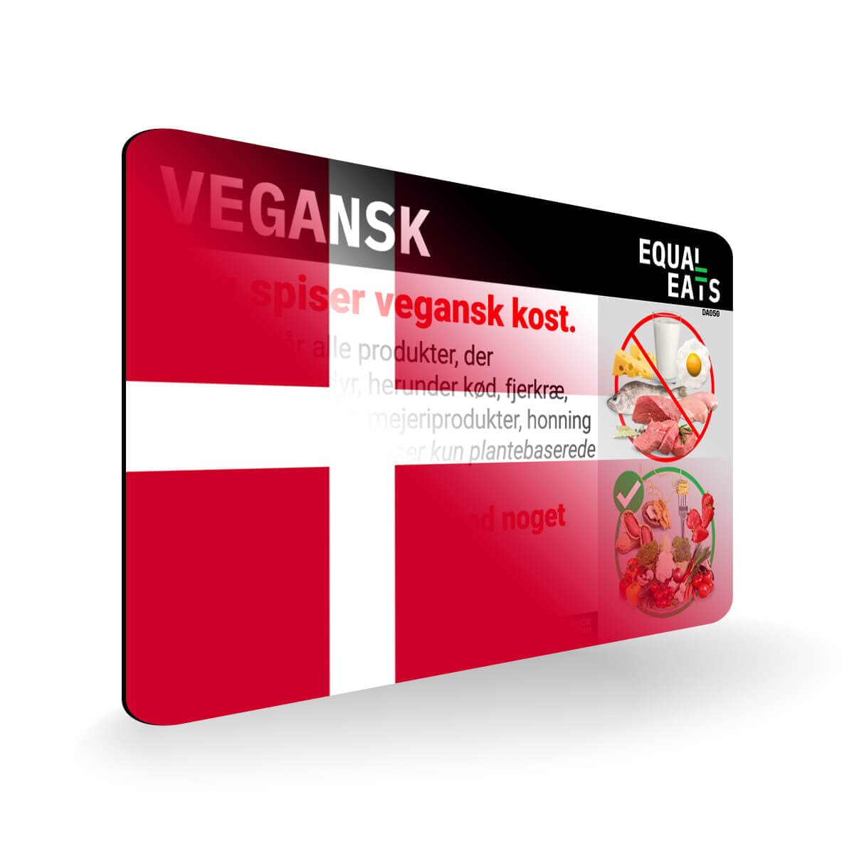 Vegan Diet in Danish. Vegan Card for Denmark