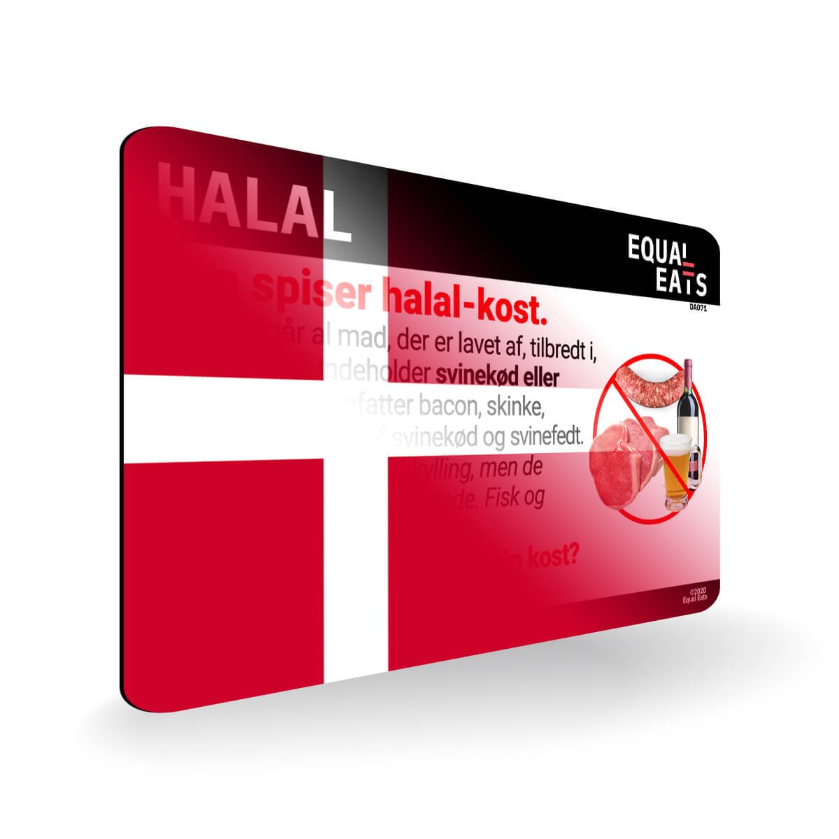 Halal Diet in Danish. Halal Food Card for Denmark