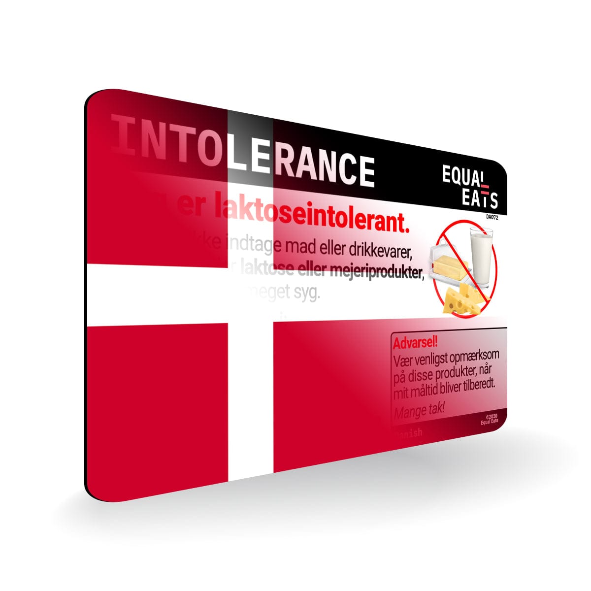Lactose Intolerance in Danish. Lactose Intolerant Card for Denmark